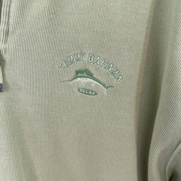 Tommy Bahama Sweatshirt Size M Green Relax Quarter Zip Rib Knit Pullover Beach - Picture 4 of 11